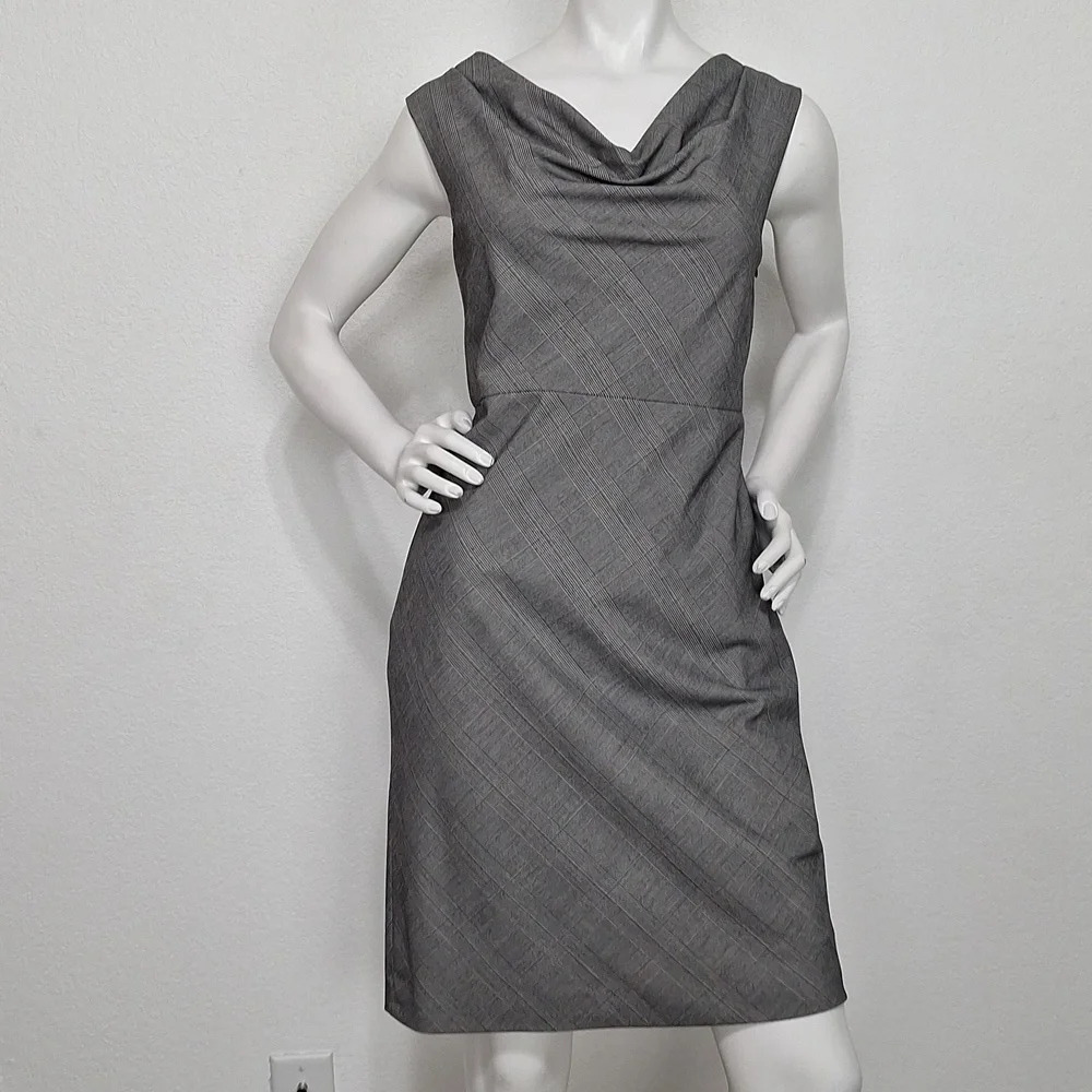Anne Klein Business Casual Gray Preppy Cowl Neck Careerwear Sheath Dress Size 8P